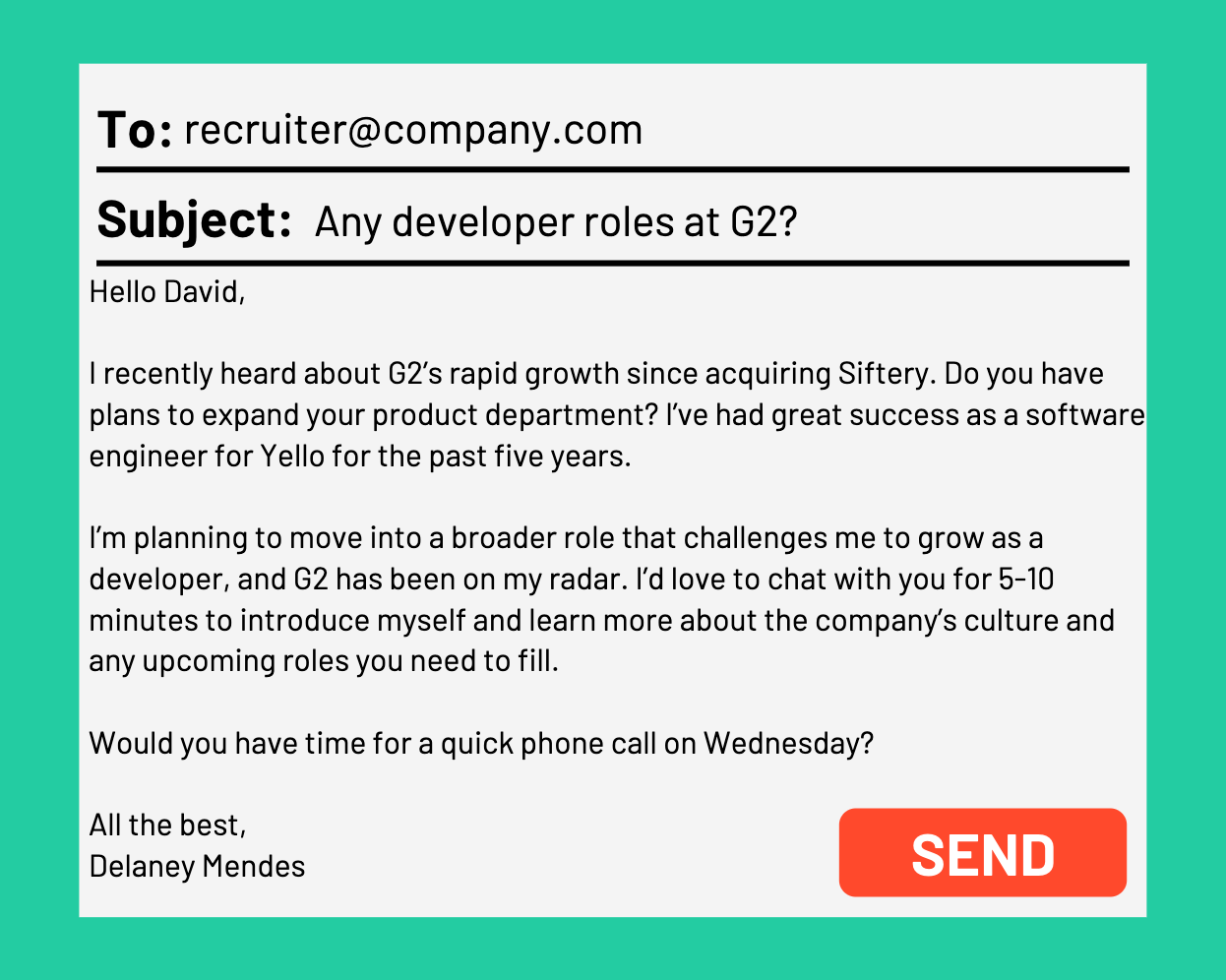 5 Clever Tips For Sending Email To A Recruiter Examples   Cold Call Recruitment Email Template 